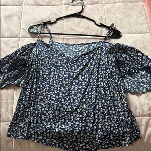 SHEIN Navy Floral Off-Shoulder Blouse